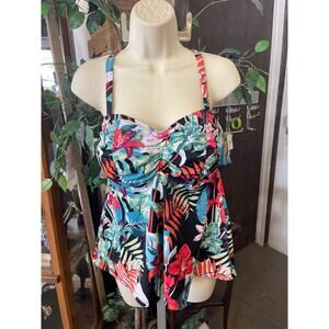 swimsuits For All Women's Swim Top, Size 14 - Black with Multicolor Floral